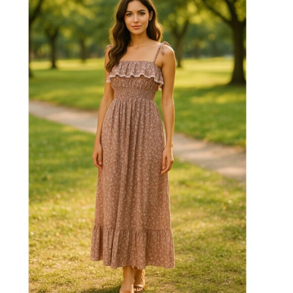 Maurices Maxi Dress womens Small Boho Floral Sleeveless Ruffle Prairie - Picture 1 of 9